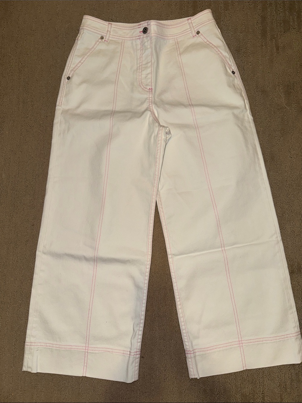 🆕 Cute Something Navy White Wide-Leg Denim Jeans w Pink Topstitching. 10 NWT!🩷🩷